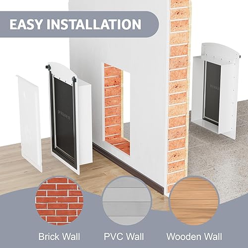 Miniatura 4 de Puerta para perro para pared, puerta grande para perro para pared exterior, puerta de mascotas, puerta resistente de 3 solapas con aislamiento,