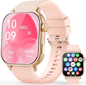 Smart Watches for Men Women, 1.85 AMOLED HD Fitness Tracker with 100+ Sports Modes, Smartwatches with Bluetooth Call/Heart Rate/Sleep Monitor/Pedometer, IP68 Waterproof Watch for Swimming, Gold