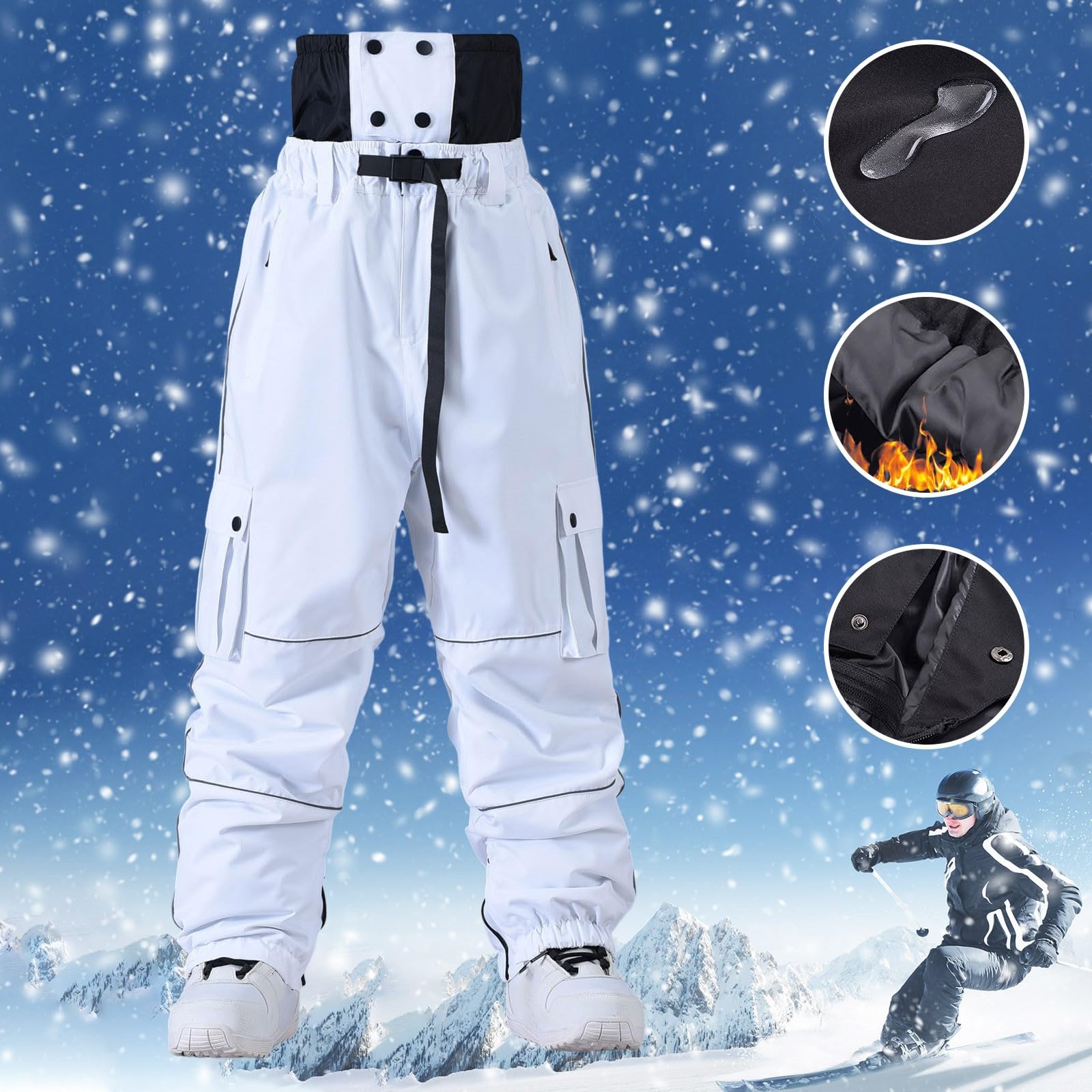 Generico Pantalone Sci Uomo Impermeabili Pantaloni Sci Caldo Baggy Snowboard Pants Tecnici Pantalone Neve Invernali Salopette Trekking
