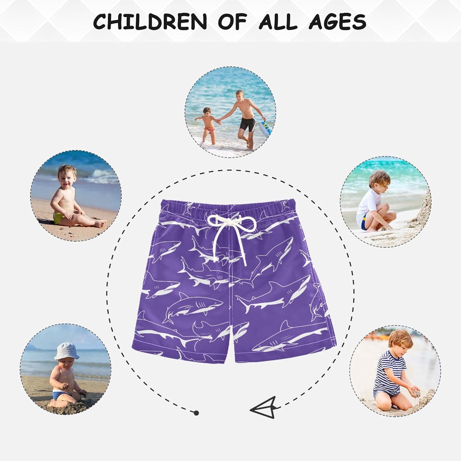 DOMIKING Toddler Boys' Swim Trunks Mesh Lining Swim Shorts for Boys Kids Adjustable Waist