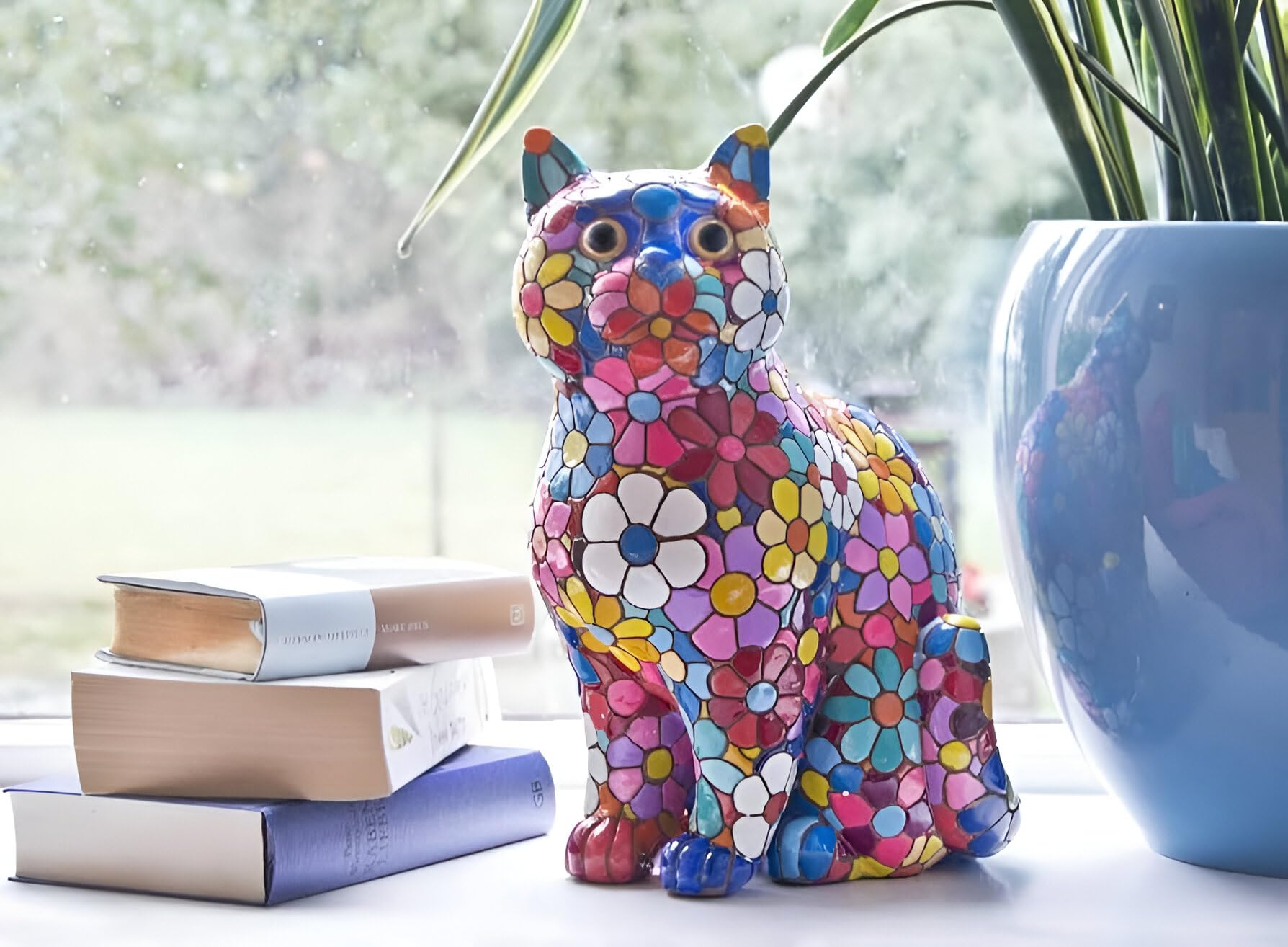 Barcino Designs Mosaic Flowers Cat Figurine 32 cm / 12.6 in