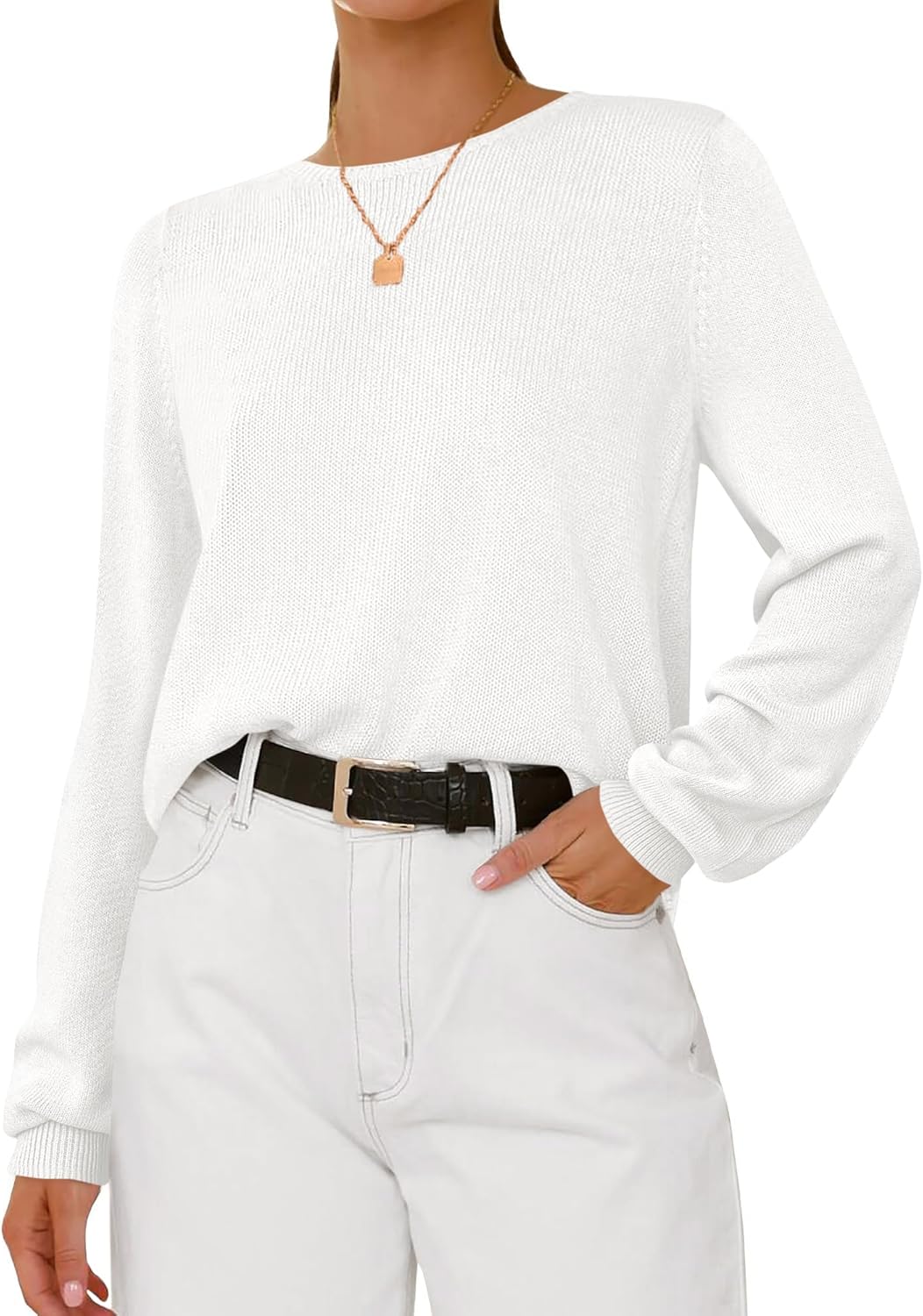 BTFBM Womens Long Sleeve Crew Neck Sweaters 2026 Spring Casual Classic Soft Loose Fit Basic Pullover Jumper Knit Top