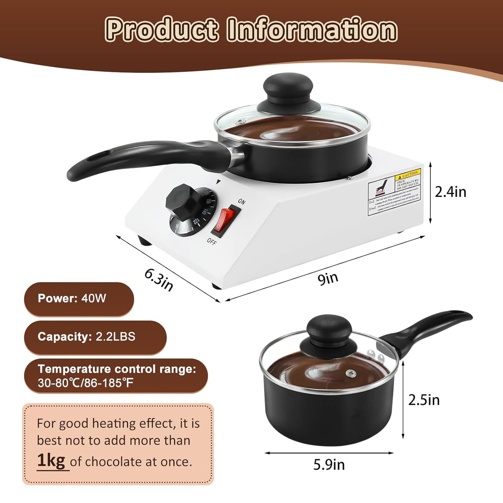 Macchina per sciogliere il cioccolato, apparecchio elettrico di rinvenimento con controllo della temperatura 30-80 ℃ per feste, compleanni, matrimoni