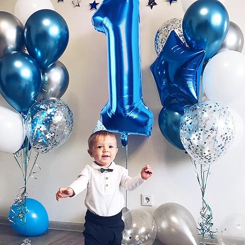 Miniatura 6 de Globos de 40 pulgadas, color azul, número 1, globos grandes de papel de aluminio de helio para decoraciones de fiesta de cumpleaños, bodas,