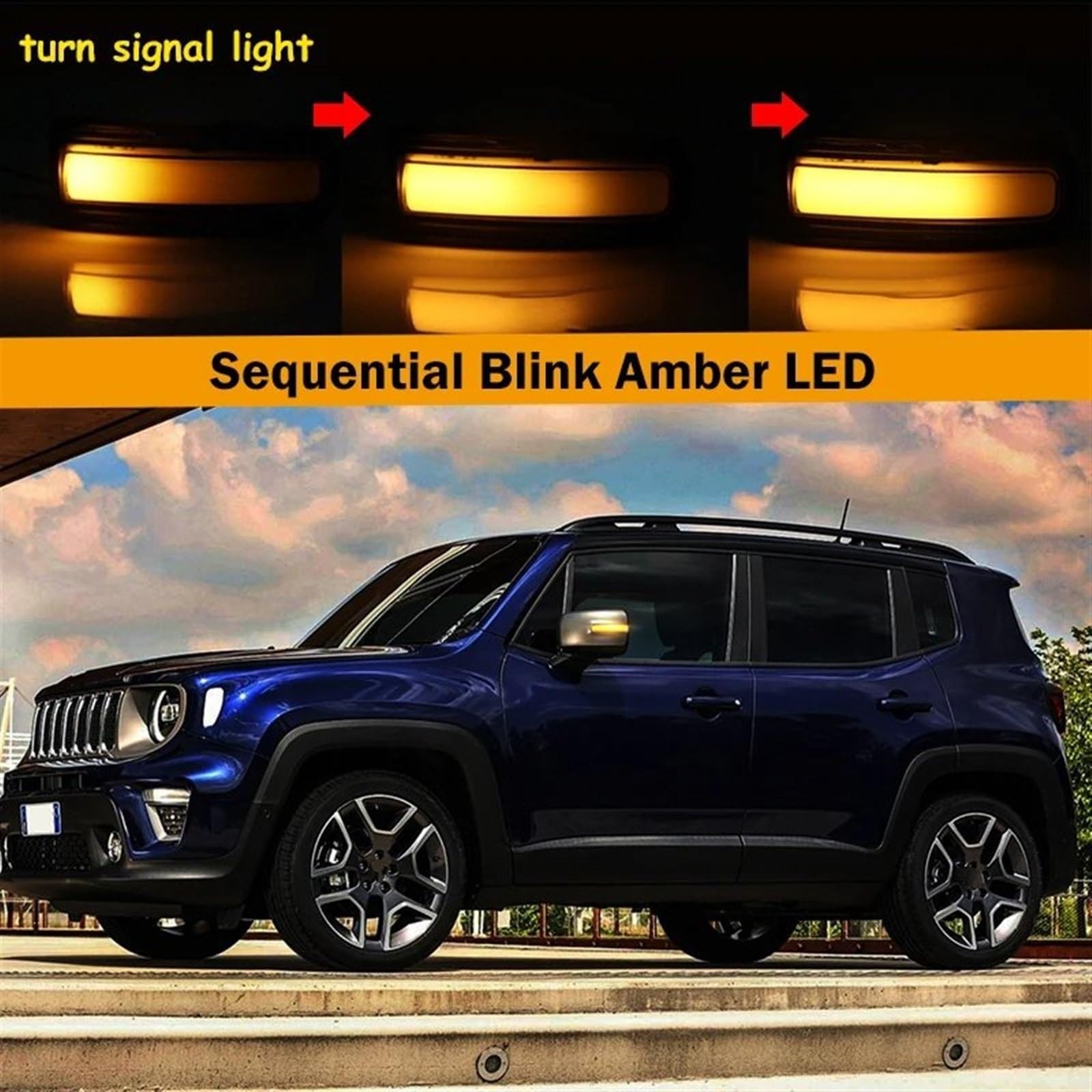FFOCCO Intermitentes Dinamicos LED Para Jeep Para Renega 2015-2022 Ámbar Amarillo Secuencial Flash Espejo Retrovisor Señal Giro Intermitente Montaje Luz 12V