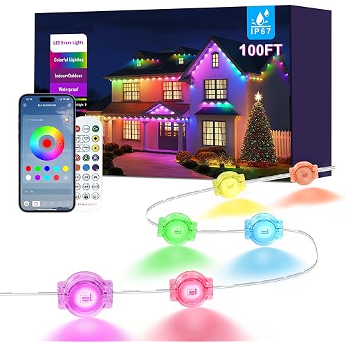 100FT Permanent Outdoor Lights for House, 2025 RGB LED Waterproof Christmas Lights Outdoor with Smart APP Remote Control, Outside Eaves Lighting House Decor for Holiday, Halloween, Roof, Party, Daily