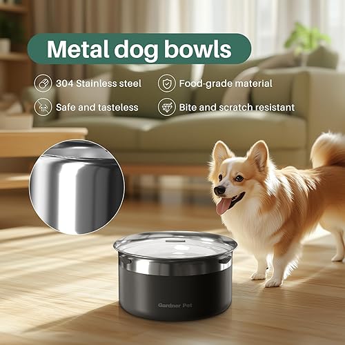 Miniatura 5 de Gardner Pet Cuencos para perros de 1 galón (3.85L) de acero inoxidable sin derrames, cuenco de agua para perros, cuencos de metal con alimentación