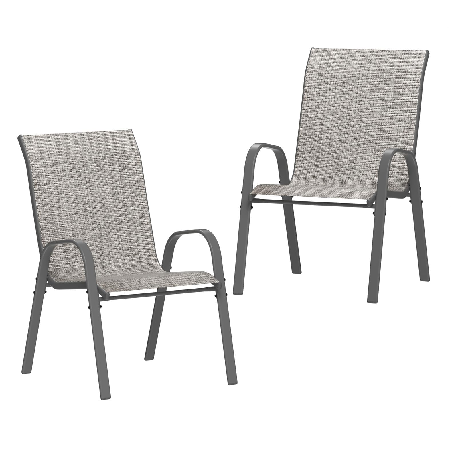 Amopatio Patio Chairs Set of 2, Outdoor Stackable Dining Chairs for All Weathe, Breathable Garden Outdoor Furniture for Backyard Deckr(Light Grey)