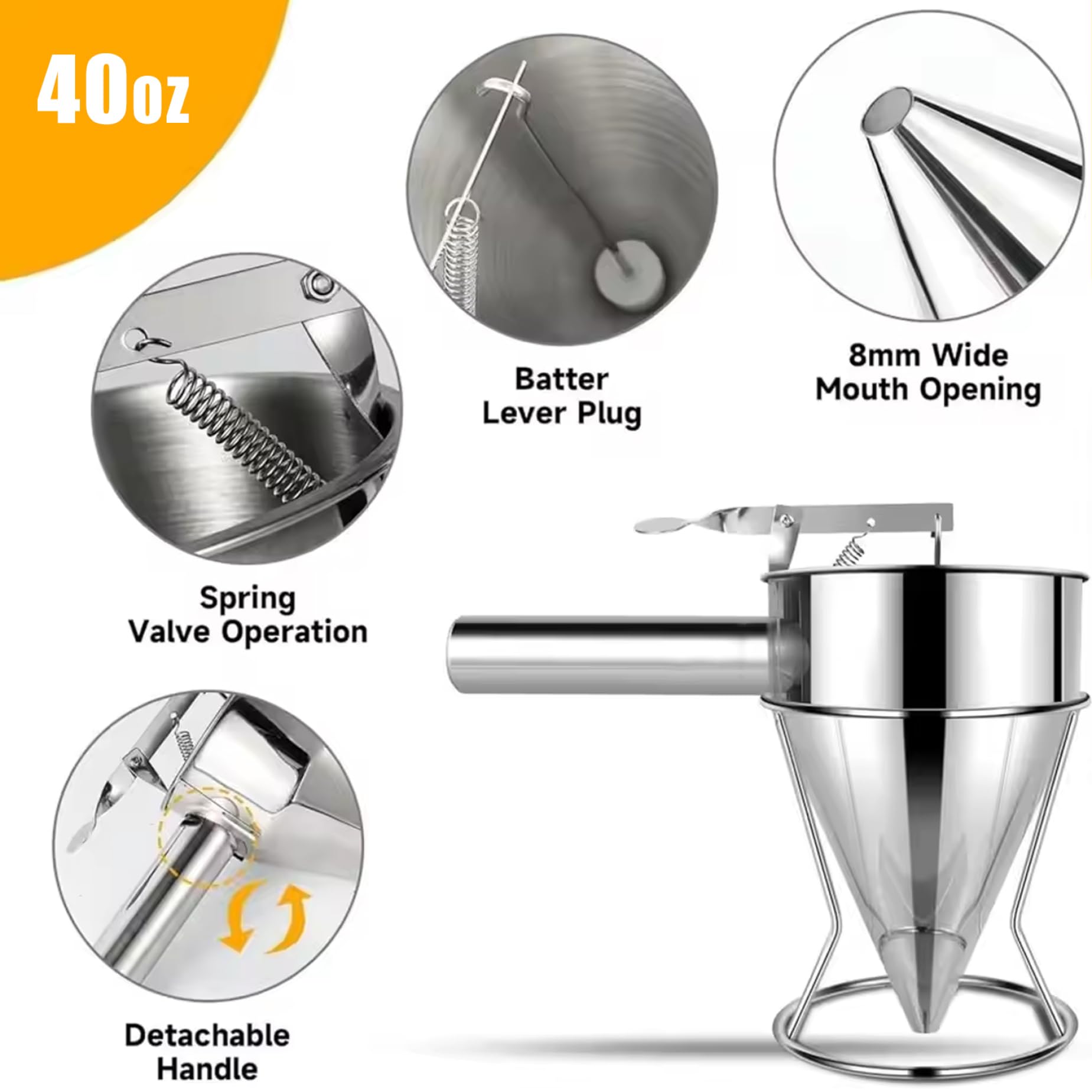 Dispenser per preparato per Pancake Dispenser per pastella per Pancake Manuale in Acciaio Inox a Imbuto per Torte con Supporto Strumento per la Cottura di Cupcake Waffle preparati per Muffin