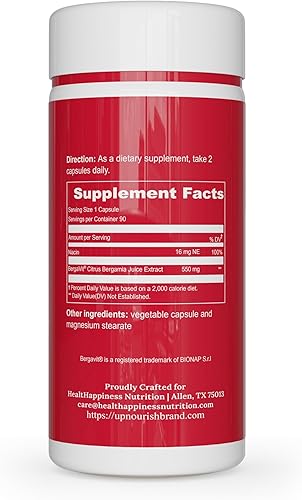 Miniatura 6 de UpNourish Suplemento de bergamota cítrica - BERGAVIT Extracto de bergamota cítrica italiana de 550 mg para mujeres y hombres, 90 cápsulas veganas