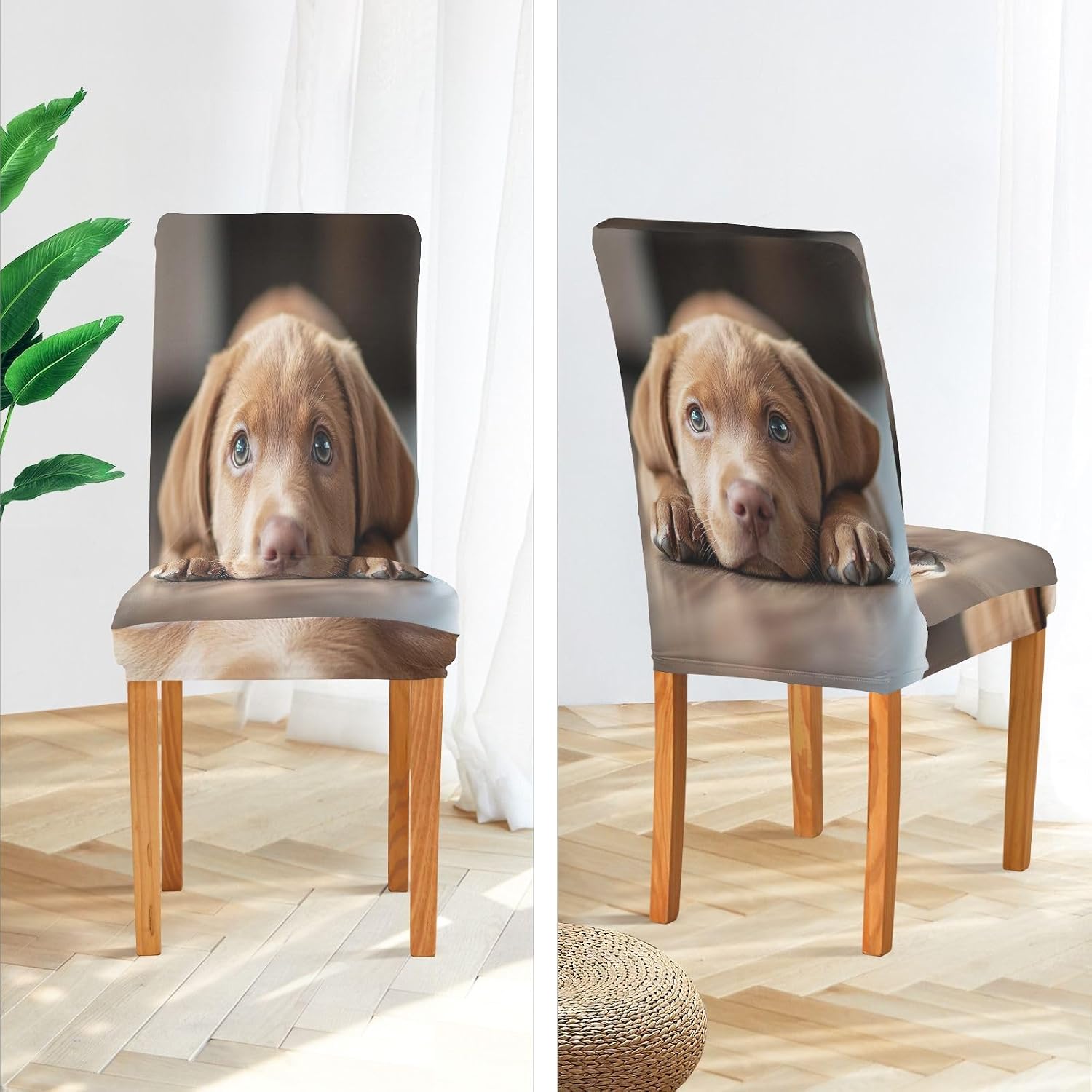 ALAZA Chair Covers for Dining Room, A Brown Labrador Puppy Lies on The Floor Stretch Chair Cover Sets Chair Protector Removable Washable for Ktichen Restaurant Hotel