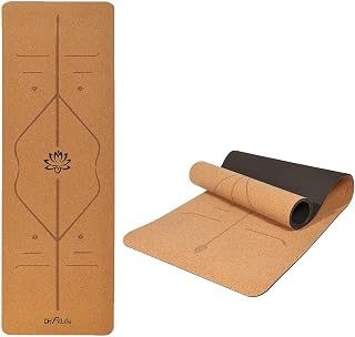 DH FitLife Cork and TPE Yoga Mat,Gymnastics Mat 183x61x0.5cm, Yoga Mat Sport Mat, Fitness Mat, Non-slip Yoga Mat Thicker with Orientation Lines | Orienteringslinjer Stor Lotus｜Tjock Träningsmatta｜Gymnastikmatta｜Fitnessmatta｜Bekväm Dämpning