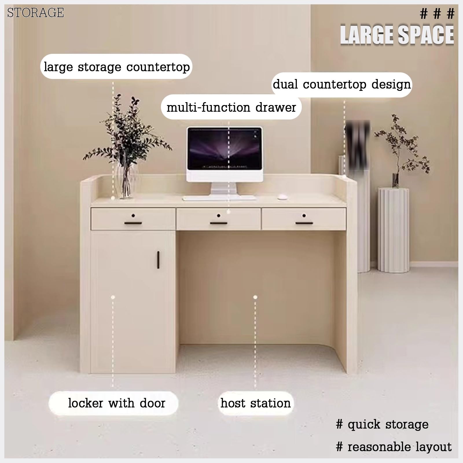 Bureau de réception élégant et moderne – Bureau de secrétaire debout élégant pour salons, bars et comptoirs – Parfait pour les zones de réception et les espaces de bureau – Design compact