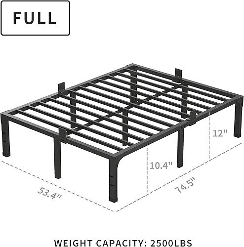 Miniatura 3 de MAF Base de cama de tamaño matrimonial de 12 pulgadas con tapón deslizante para colchón, plataforma de metal resistente, soporte de listones de