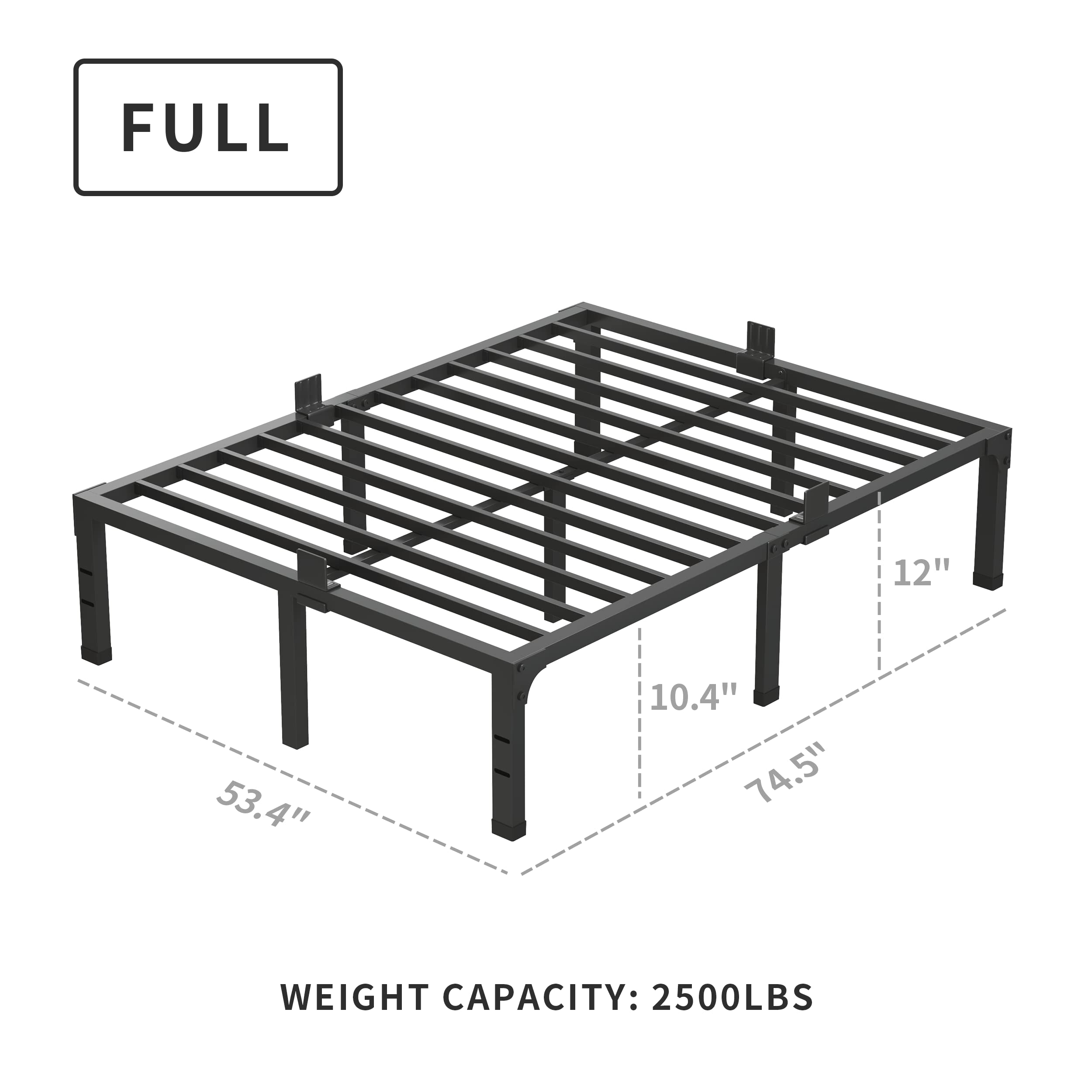 MAF 12 Inch Full Size Bed Frame with Mattress Slide Stopper Black Heavy Duty Metal Platform Bed