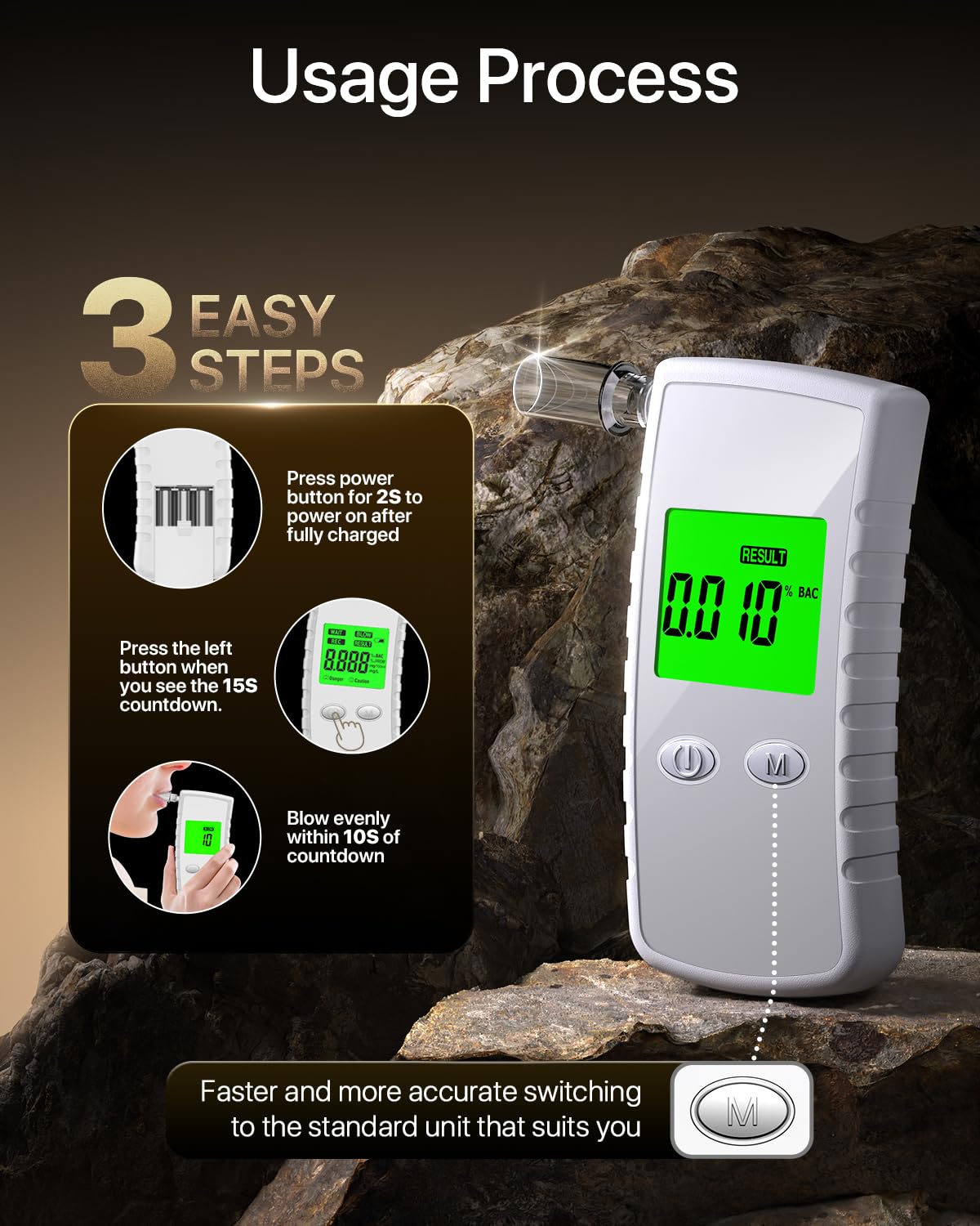 Etilometro Professionale Con Display LCD - 10 Boccagli, Portatile Per Test Alcol - Foto 3