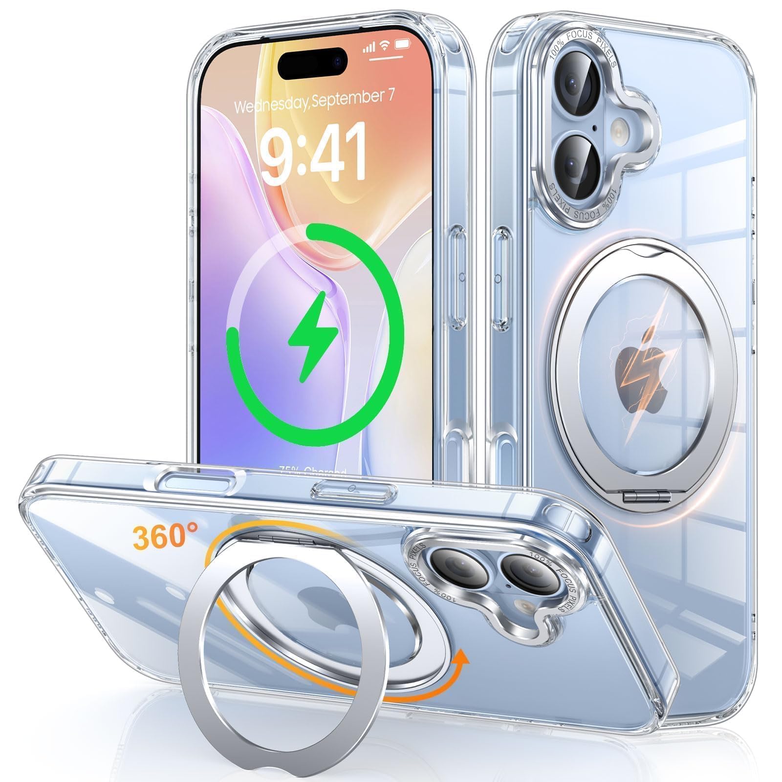 iPhone 17 用 ケース Magsafe対応 ワイヤレス充電 360°回転…