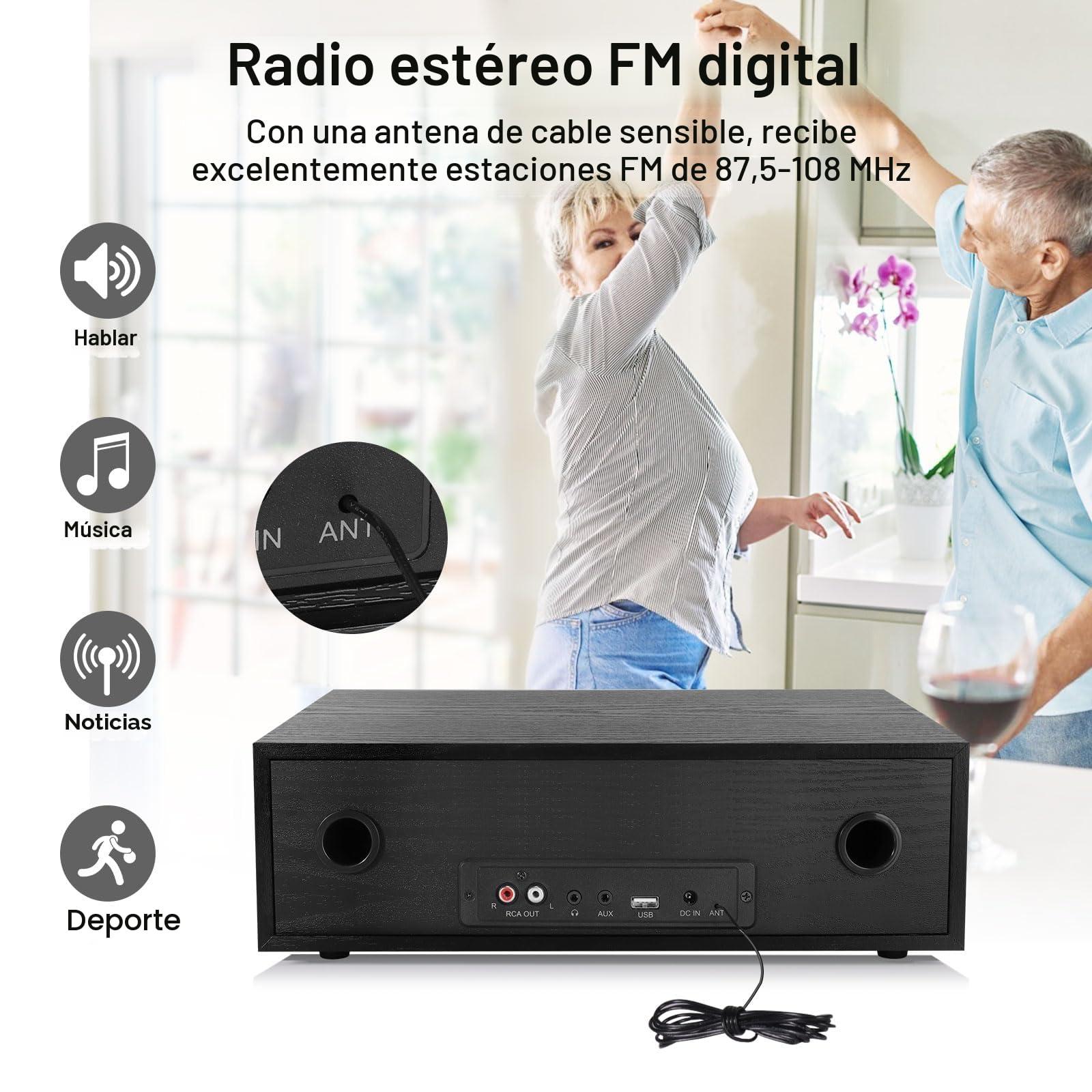 Microcadena CD con Bluetooth, Microsistema Compatible con CD MP3, Radio FM, Estéreo Hi-Fi con Entrada USB AUX, Sistema de Música Reproductor de CD con Salida de Audio, Toma de Auriculares (CD-169)