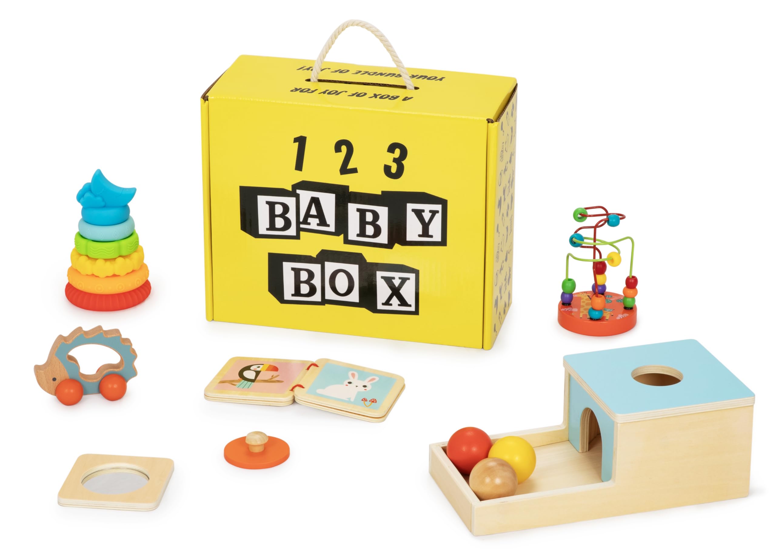 123 BABY BOX Montessori Toys for Babies 6-12 Months - 6-in-1 Montessori Box Toy w/Rainbow Stacking Tower, Object Permanence Box & More - Educational Toys for Imaginative Learning