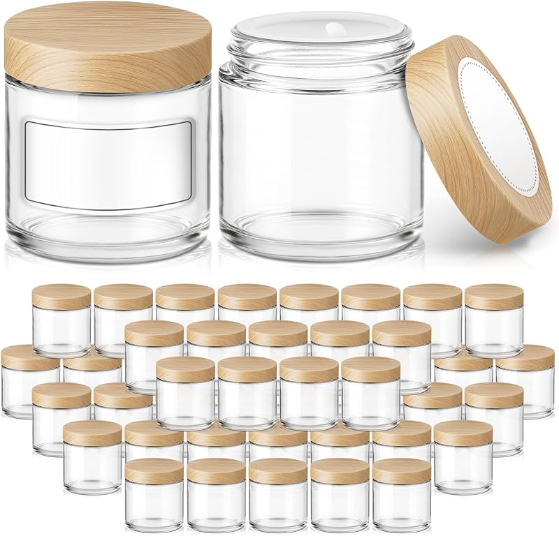 Frascos de vidro Tecohouse com tampas plásticas com acabamento amadeirado, 120 mL, pacote com 48
