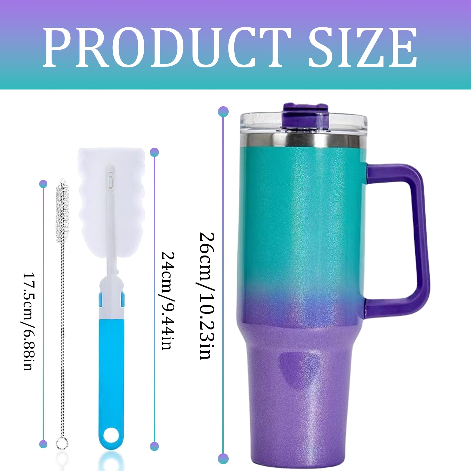 YOYIAG 40oz Insulated Tumbler with Handle Reusable Insulated Coffee Cup with Stainless Steel Straw, Car Water Bottle - Image 2