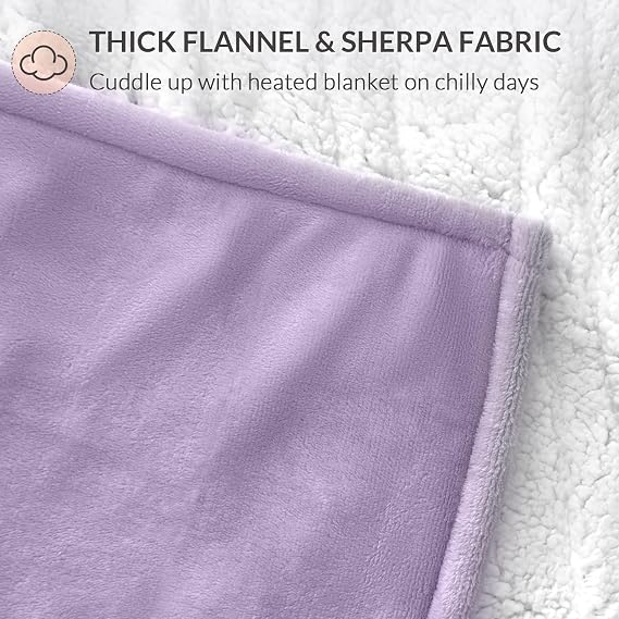 HOMLYNS LuxeHeat Heated Blanket Electric Blanket, Soft Flannel Sherpa Heated Throw, Heating Blanket with 5 Heat Settings, 3 hrs Timer Auto Shut Off (50x60 inches, Purple), Only for 120V Voltage Use