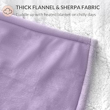 HOMLYNS LuxeHeat Heated Blanket Electric Blanket, Soft Flannel Sherpa Heated Throw, Heating Blanket with 5 Heat Settings, 3 hrs Timer Auto Shut Off (50x60 inches, Purple), Only for 120V Voltage Use