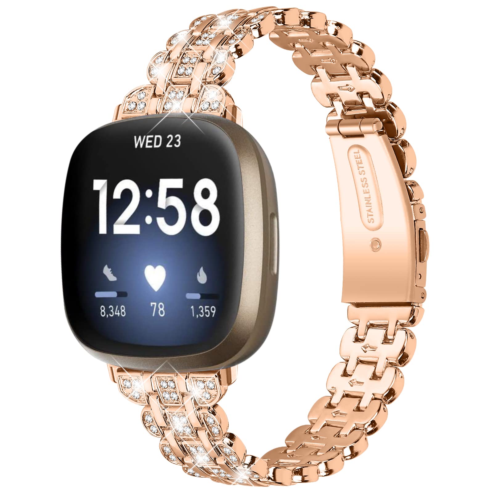 Replacement Watch Bands Compatible with Fitbit Versa 4/Sense 2 for Women,Stainless Steel Dressy Jewelry Bracelet Slim Bling Crystal Classy Diamond Metal Strap-image-21
