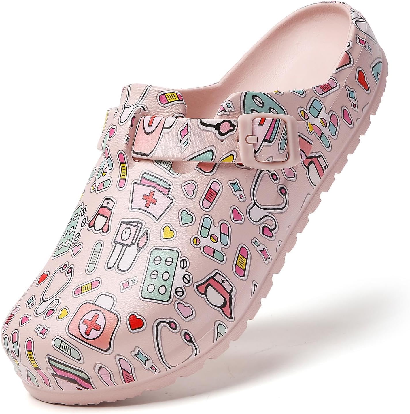 Arch Support Nurse Clogs for Women: Non Slip Work Shoes Waterproof Garden Clogs - Adjustable Buckle Mules - Slip-On Cushion Slippers Slides