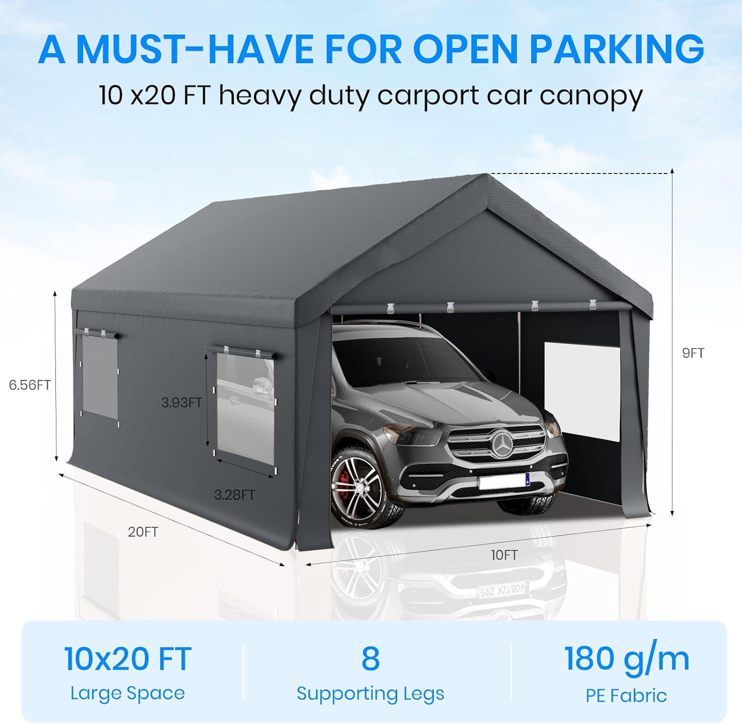 Carport 10x20 FT Heavy Duty,Outdoor Portable Garage with Removable Sidewalls Doors, Waterproof, UV-Resistant Canopy Shelter for Vehicles, Boats, RVs, Carport 10x20 FT Heavy Duty,Outdoor Portable Garage with Removable Sidewalls Doors, Waterproof, UV-Resistant Canopy Shelter for Vehicles, Boats, RVs,