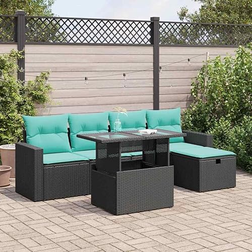 6 Piece Patio Sofa Set with Cushions Gray Poly Rattan
