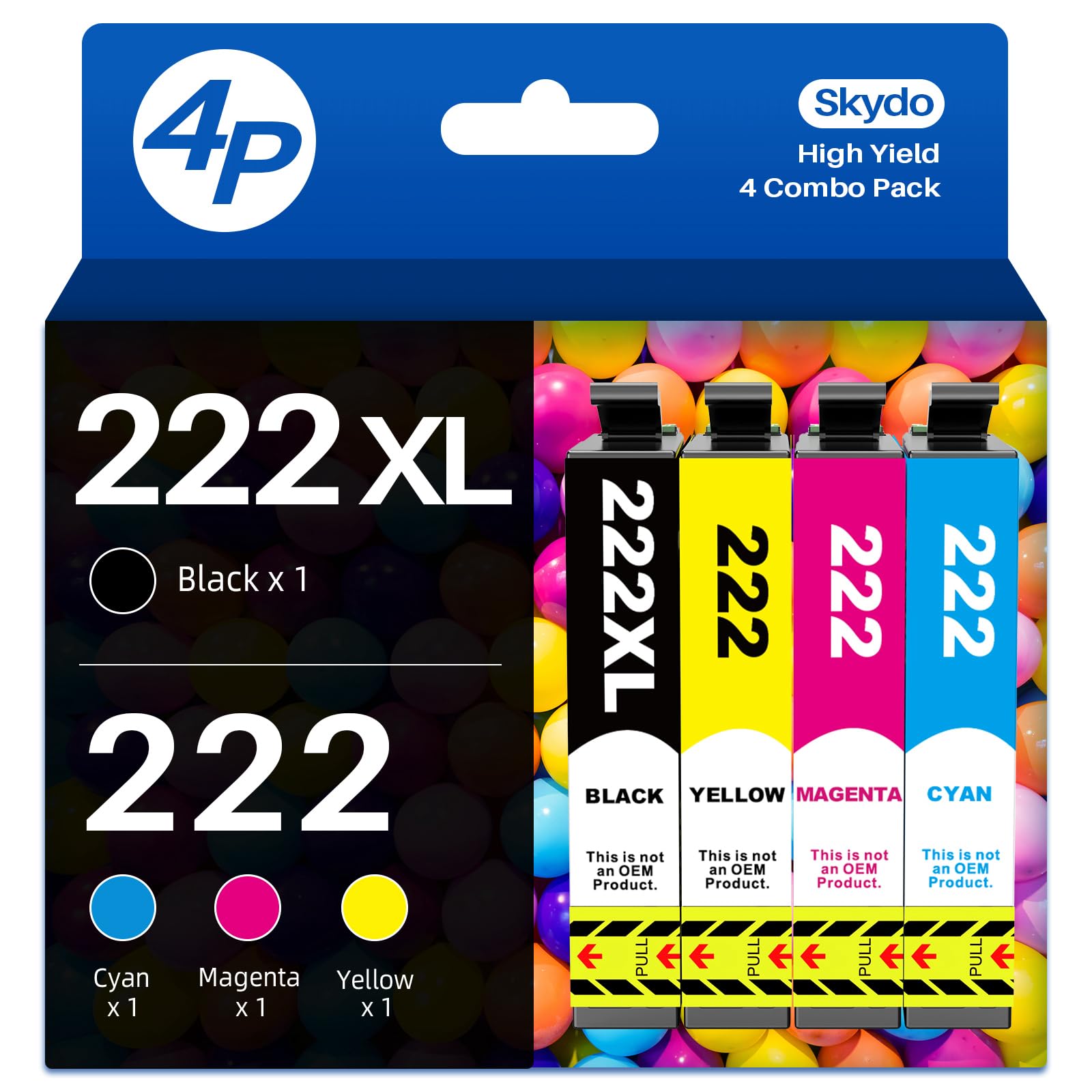 [4 Pack] 222XL Ink Cartridges Combo Pack Compatible Replacement for Epson 222XL 222 XL T222 Use with WF2960 Workforce WF-2960 Ink, Expression XP-5200 Printer (Black/Cyan/Magenta/Yellow)