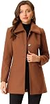 Allegra K Turn-Down Collar Single Breasted Slant Pockets Swing Outwear Hiver Coat pour femme