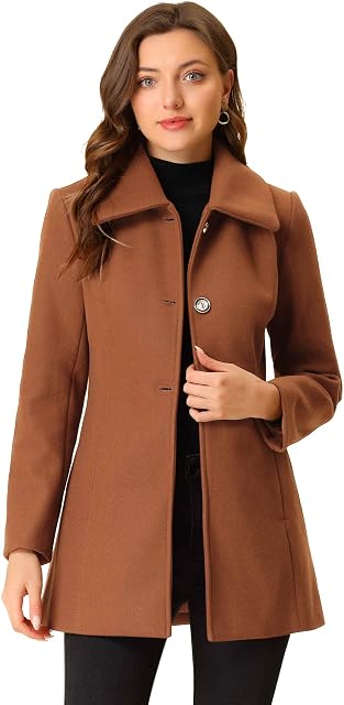 Allegra K Turn-Down Collar Single Breasted Slant Pockets Swing Outwear Hiver Coat pour femme