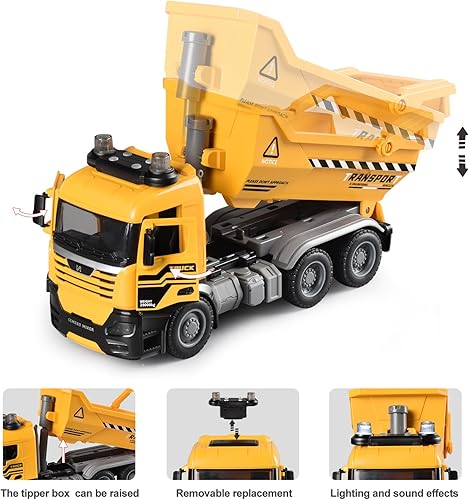 Miniatura 3 de WEMOKA Camión volquete de juguete con piezas móviles, camiones volquete de 11 pulgadas para niños de 4 a 7 años, camiones de construcción con luces