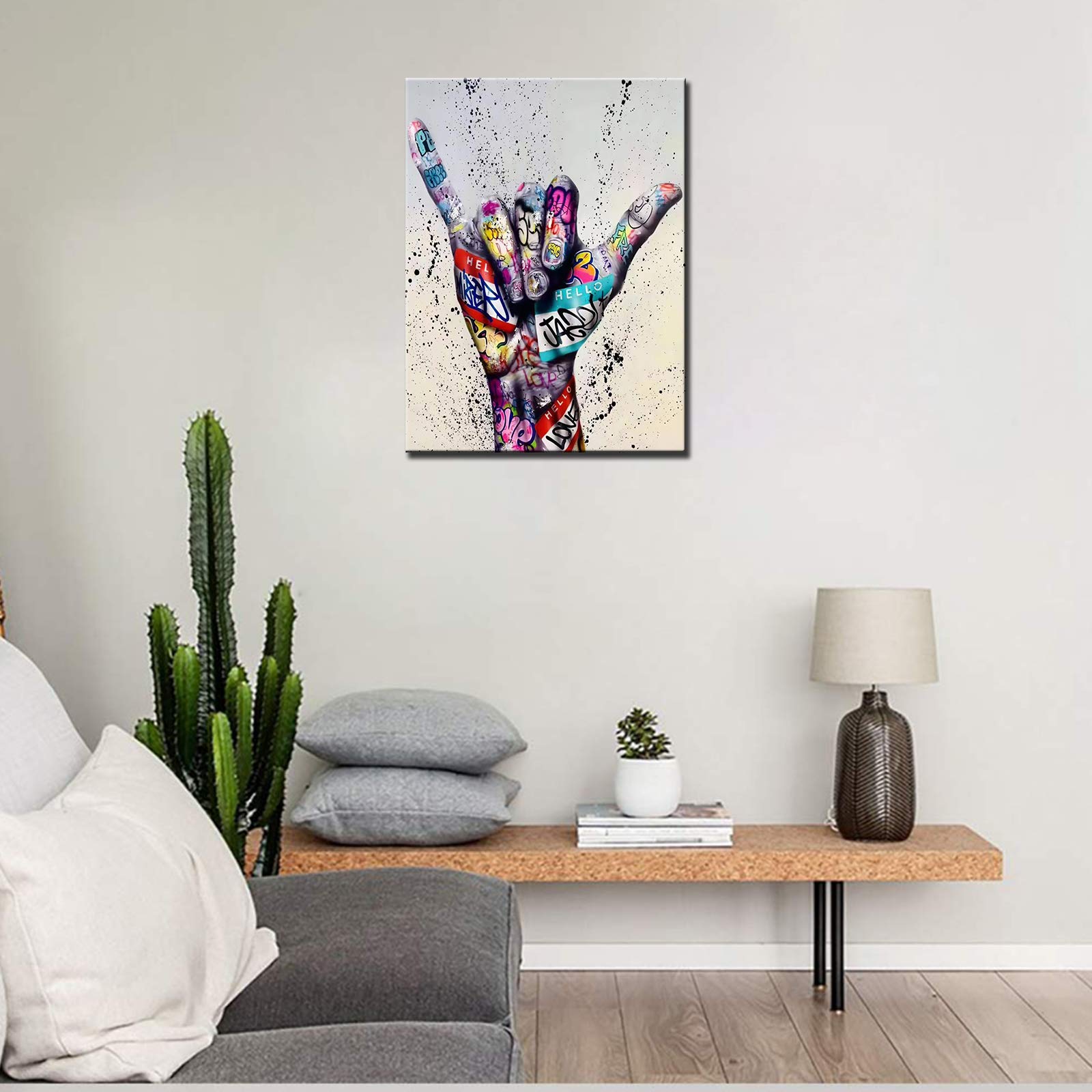 Banksy Street Art Decor Fingers Pictures Graffiti Two Fingers Means Number Six Artwork 1 Panels Canvas Wall Art Living Room Nordic House Decor Framed Ready to Hang Poster and Prints(12''Wx16''H) - Image 2