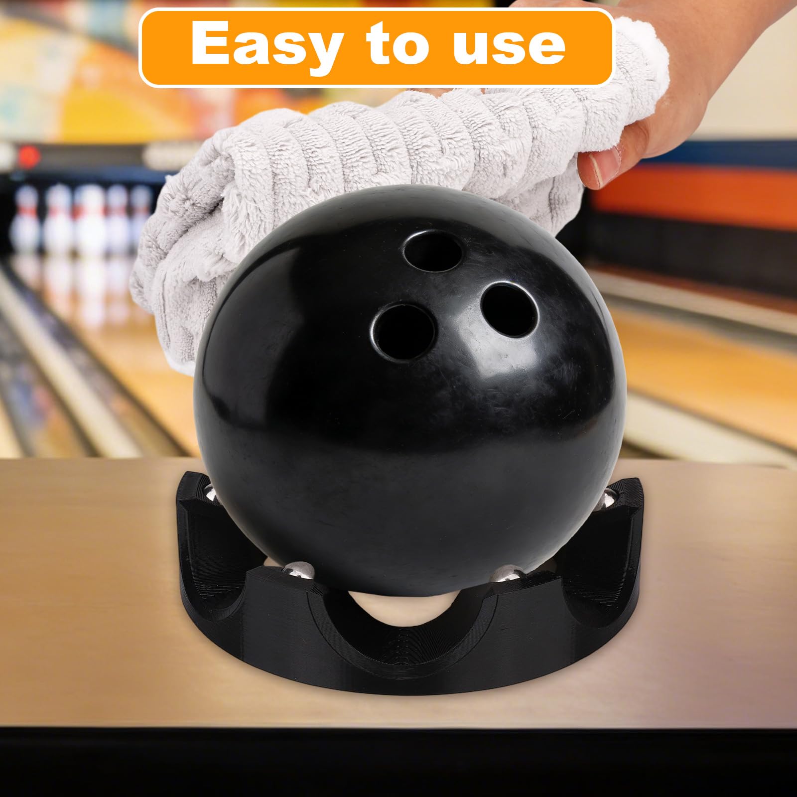 Sinbana Supporto Girevole Bocce Bowling, Portaboccia a Rotazione Fluida 360 Gradi con Panno e Sacchetto Lucidatura Supporto Espositivo per Accessorio Sportivo Pratico per Pulizia e Lucidatura - 4