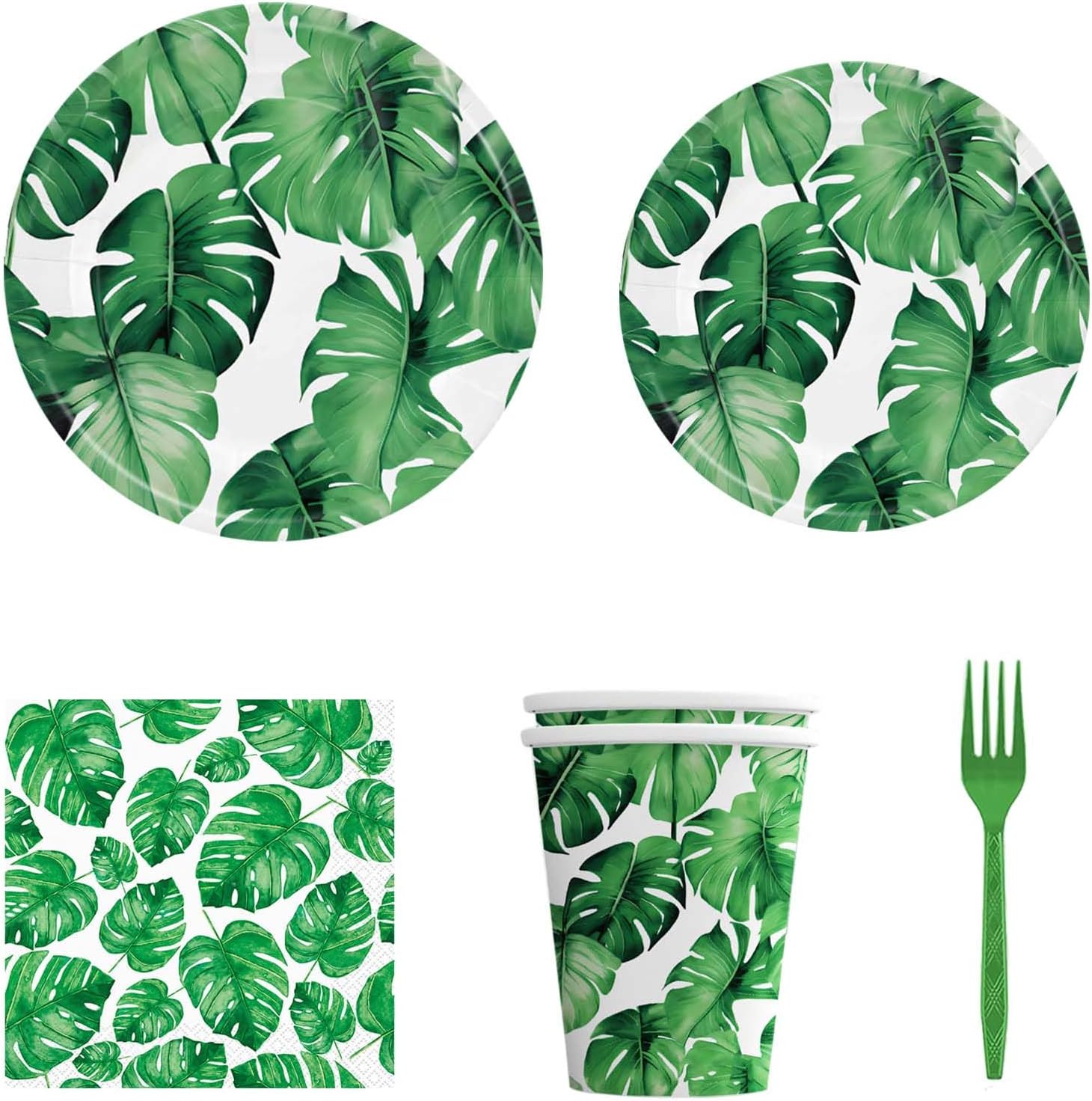 Hawaiian Luau Party Supplies, Hawaiian Party Tableware Set, Tropical Luau Party Supplies with Plates and Napkins, Tropical Palm Leaf Party Tableware Set for Baby Shower Birthday Party Decorations