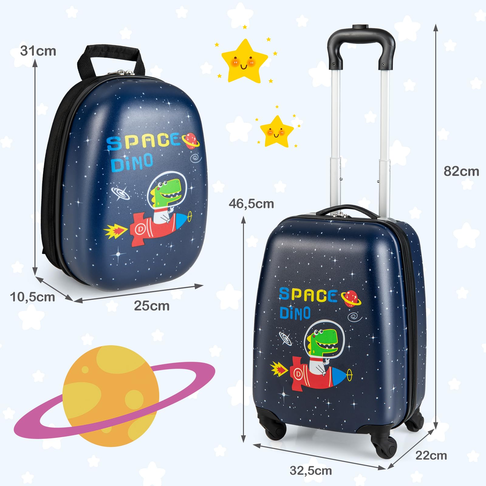 GOPLUS Valise Enfant à Garçon Filles 16”avec 12” Sac à Dos, Espace Suffisant, Surface Etanche, Valise Cabine Enfant roulettes Silencieuses et Lisses pour Bébé 3-8 Ans (Crocodile)