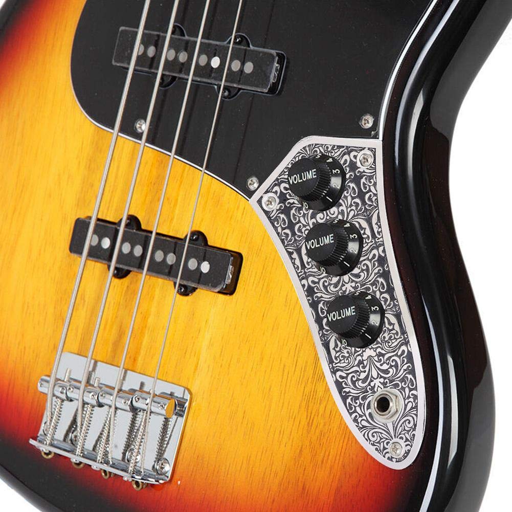 Płyta kontrolna do basu, zastępcza część srebrny z czarnym grawerowaniem, do gitary Jazz Bass
