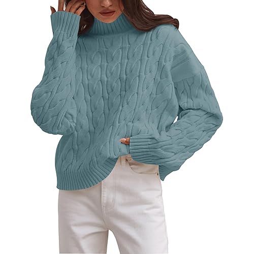ZESICA Women's Sweaters 2025 Fall Winter Long Sleeve Mock Neck Solid Color Casual Loose Chunky Pullover Sweater