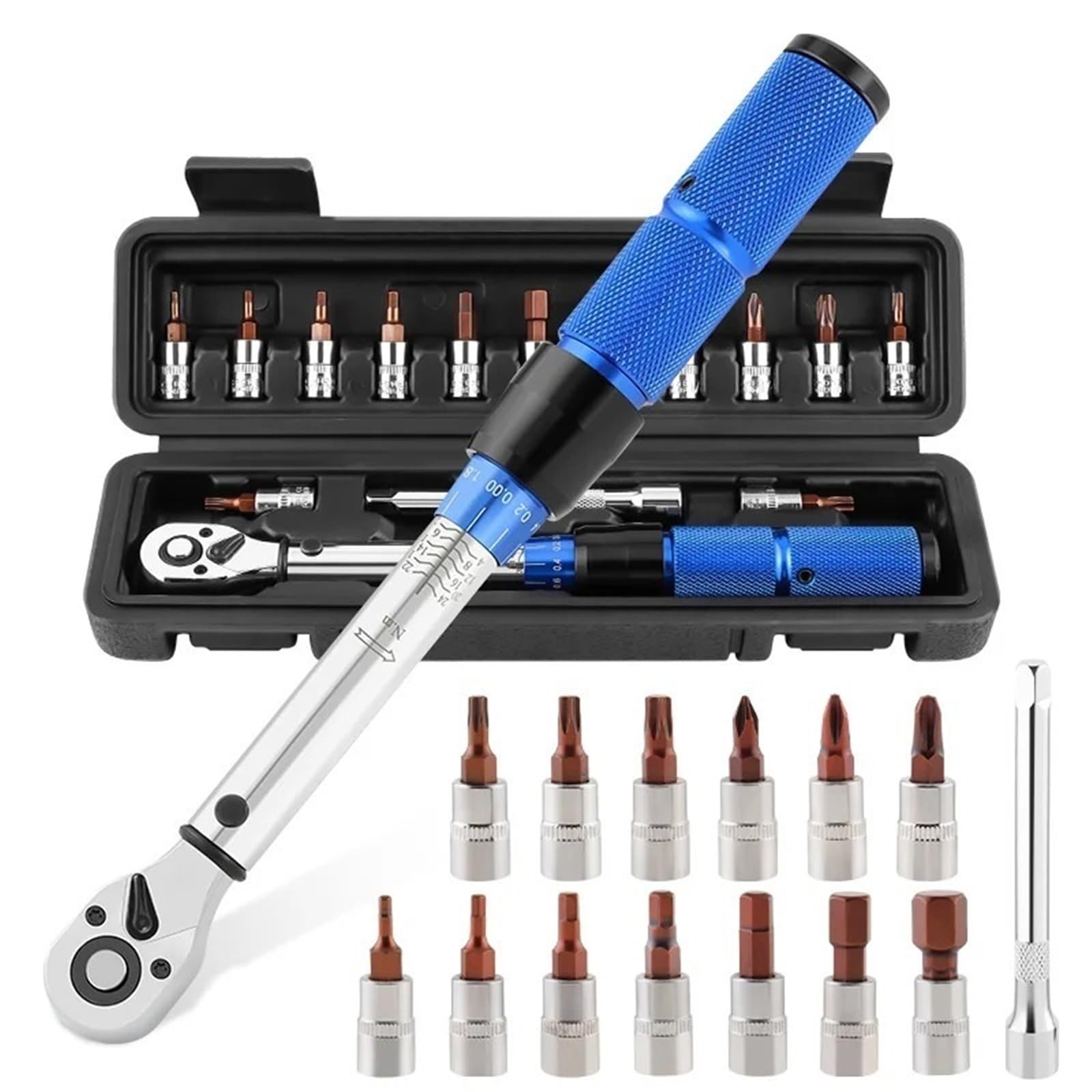 Airuixi Tool Kit Torque Wrench 1/4 Inch Drive Torque Bike Wrench 15Pcs With Bit Sockets For Bicycle Motorbike Hand (Tool Kit)