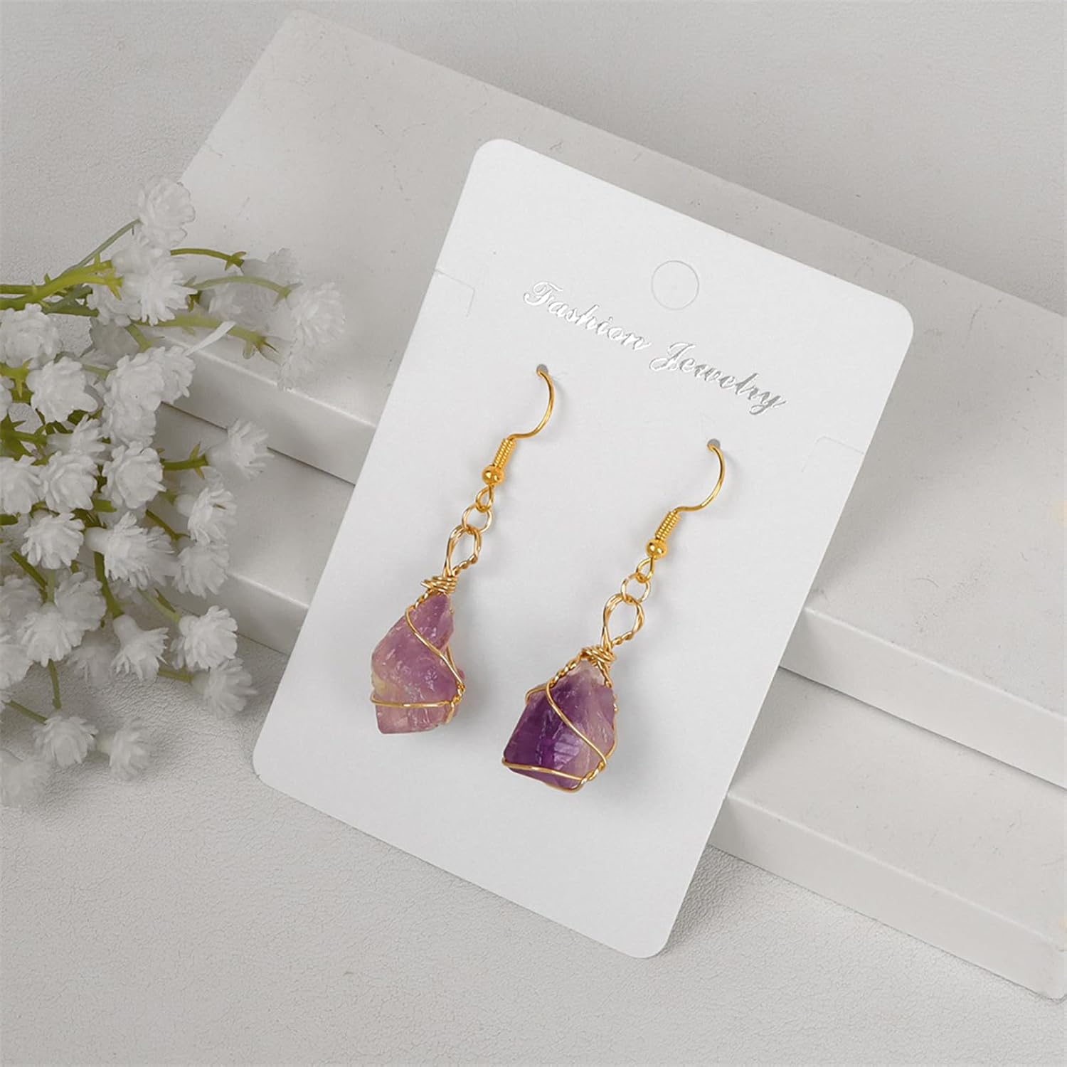 Raw Crystal Earrings for Women 14K Gold Plated Unique Handmade Crystal Drop Earrings Dangle Gemstone Earrings Natural Stone Earrings for Women - Image 5