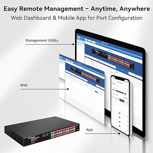 Vista 13 de STEAMEMO Switch Gigabit PoE de 16 puertos, conmutador Gigabit Ethernet administrado inteligente, 16 puertos PoE+ a 240W, Plug and Play, Vlan, sin
