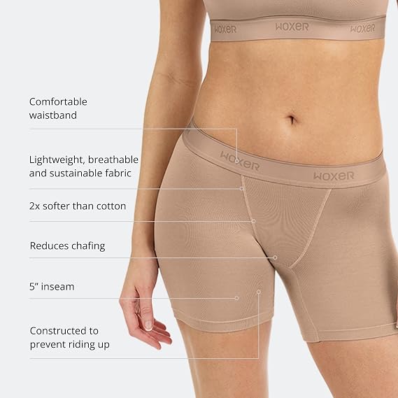 Woxer Boxer Shorts for Women - 5 Baller Boy Shorts Underwear for Women, Soft Modal - Seamless Chafe Free, No Show Underwear - Breathable and Moisture-Wicking - Full Coverage, Hydro
