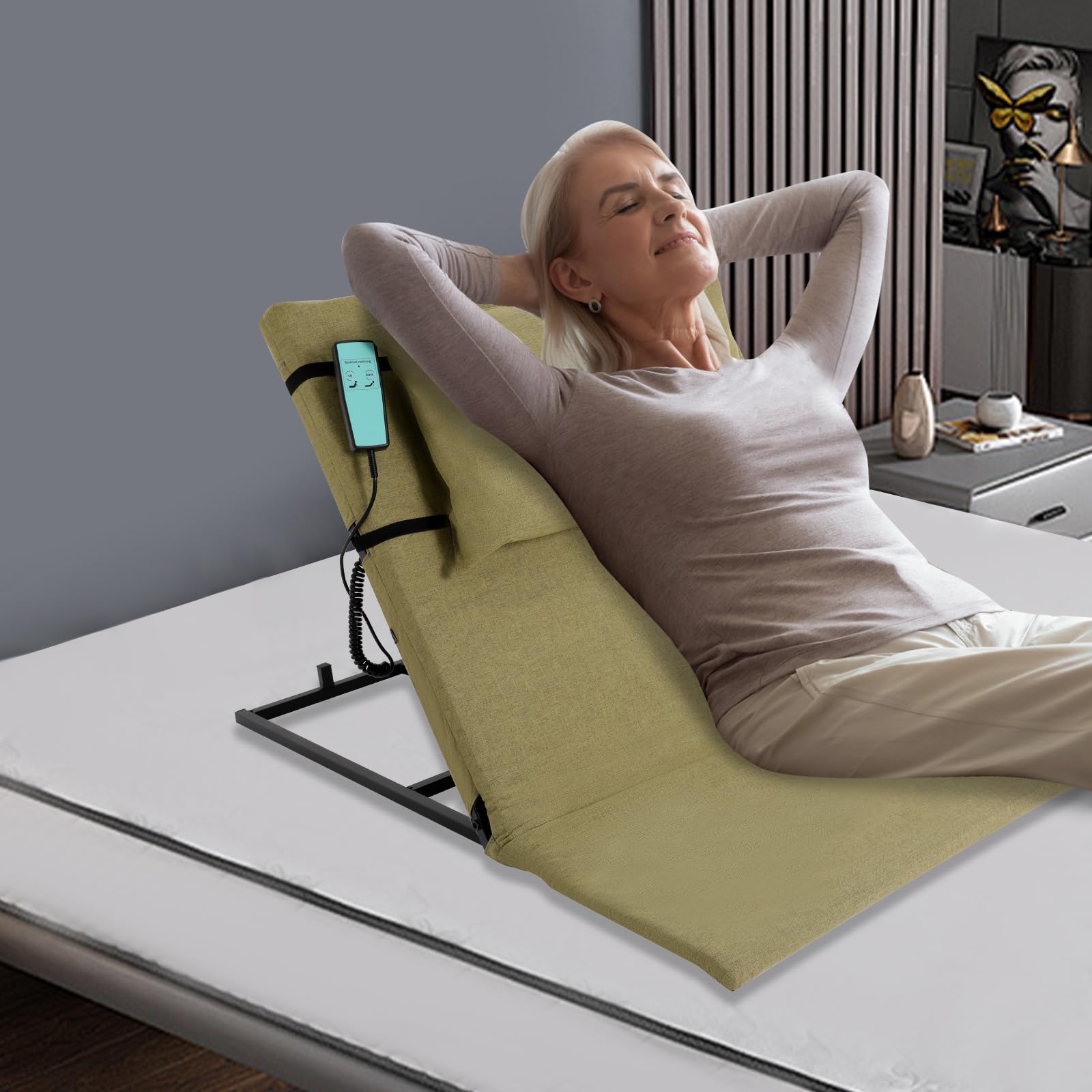 Respaldo eléctrico, cama ajustable de 2 a 80 grados, respaldo de cama elevadora portátil, ayuda para sentarse para personas mayores y cuidado del paciente para leer, descansar y comer, con