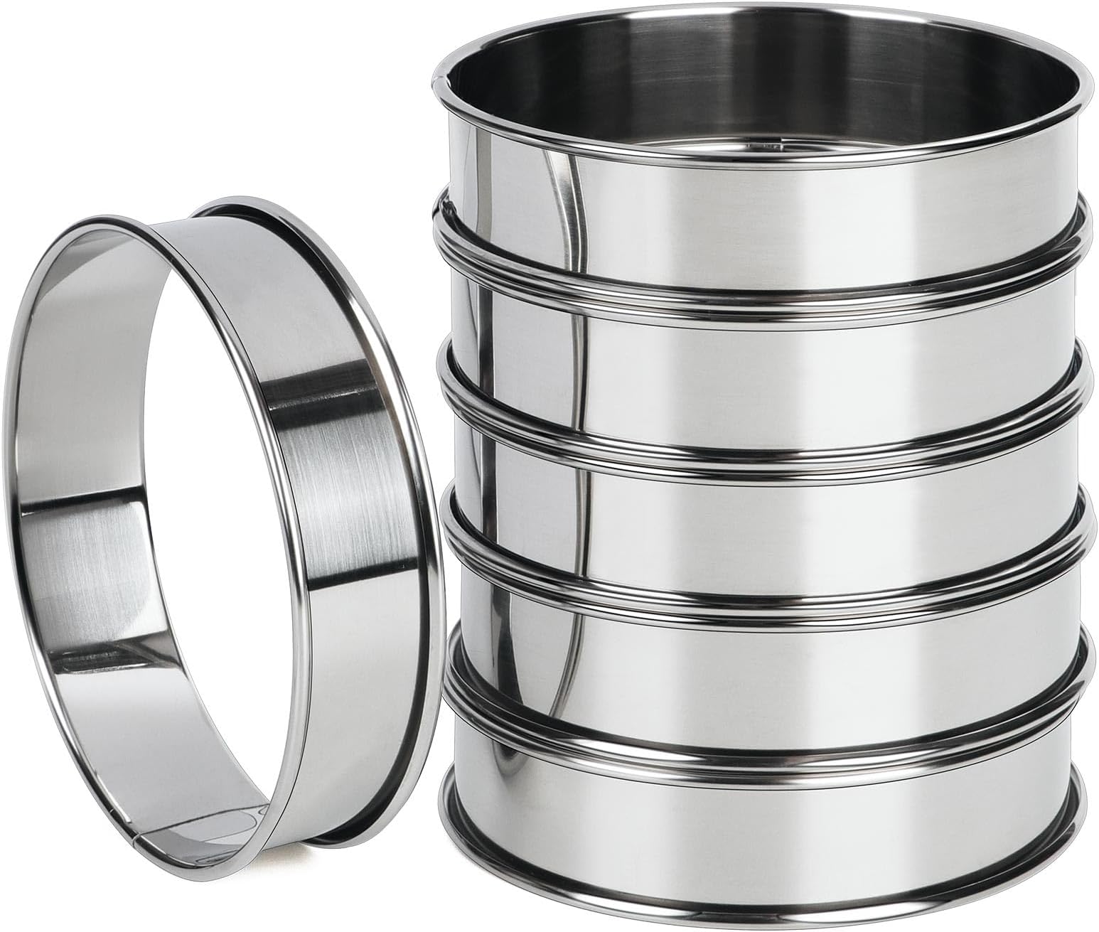 FANGSUN Crumpet Rings, English Muffin Rings 4 Inch,Stainless Steel Tart Rings for Baking,Double Rolled Nonstick Round Cake Ring, Metal Pastry Ring Mold for Griddle, Cooking Egg Ring for Dessert Food