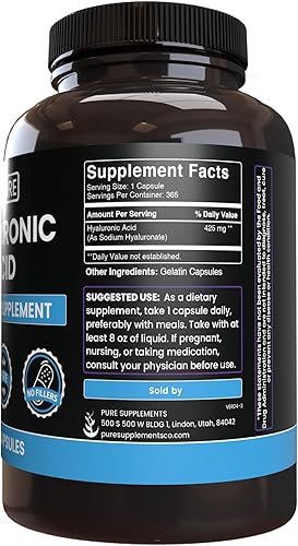 Miniatura 3 de Pure Original Ingredients Ácido hialurónico (365 cápsulas) sin rellenos de magnesio o arroz, siempre puro, verificado por laboratorio