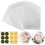 Searik Self Sealing Cookie Bags with Seal 4x6 Inches, 4 Mils Individual Self Adhesive Cellophane Plastic Candy Bags for Wedding Party Gift Giving Bakery Chocolate with Thank You Stickers 100 Pcs