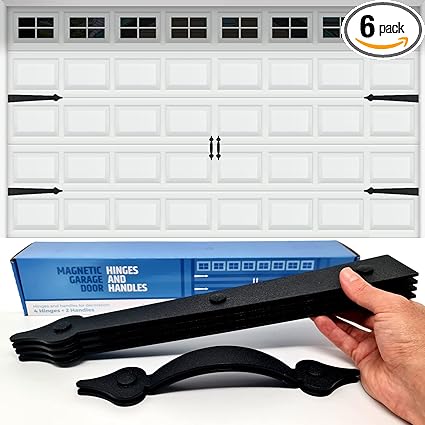 Premium Quality & Strong Magnetic Garage Door Decorative Hardware - Set of 2 Handles + 4 Hinges - Faux Garage Door Accents Kit for Curb Appeal | No Installation Needed | Will Never Fall Off